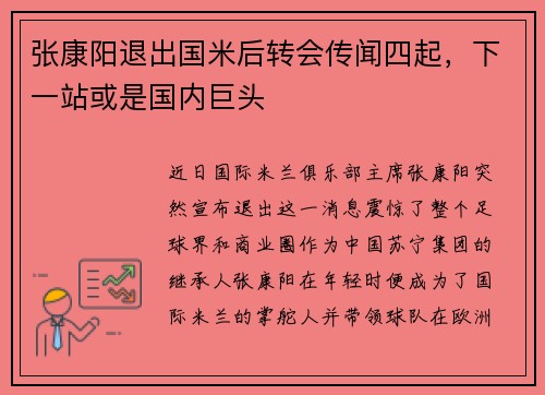 张康阳退出国米后转会传闻四起，下一站或是国内巨头
